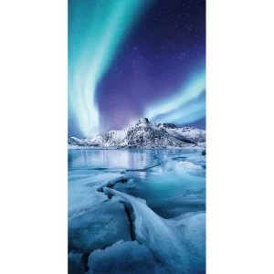 Winterdeko | Weihnachts- & Winterbanner^DecoWoerner Schwer Entflammbarer Stoffbanner "Polarlichter" Aus Fahnenstoff 100 X 200 Cm blau