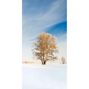 Winterdeko | Weihnachts- & Winterbanner^DecoWoerner Schwer Entflammbarer Stoffbanner "Goldener Winterbaum" Aus Fahnenstoff 100 X 200 Cm weiß