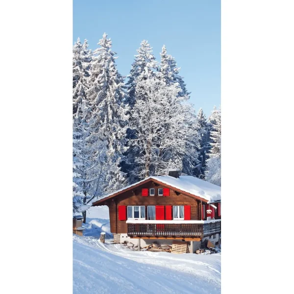 Winterdeko | Weihnachts- & Winterbanner^DecoWoerner Schwer Entflammbarer Stoffbanner "Skihütte Mit en Fensterläden" Aus Fahnenstoff 100 X 200 Cm rot