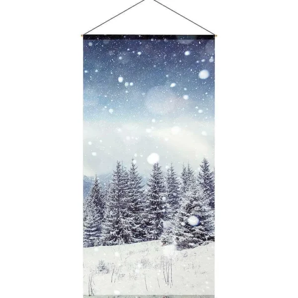 Winterdeko | Weihnachts- & Winterbanner^DecoWoerner Schwer Entflammbarer Stoffbanner "Verschneiter Tannenwald" Aus Fahnenstoff 100 X 200 Cm blau