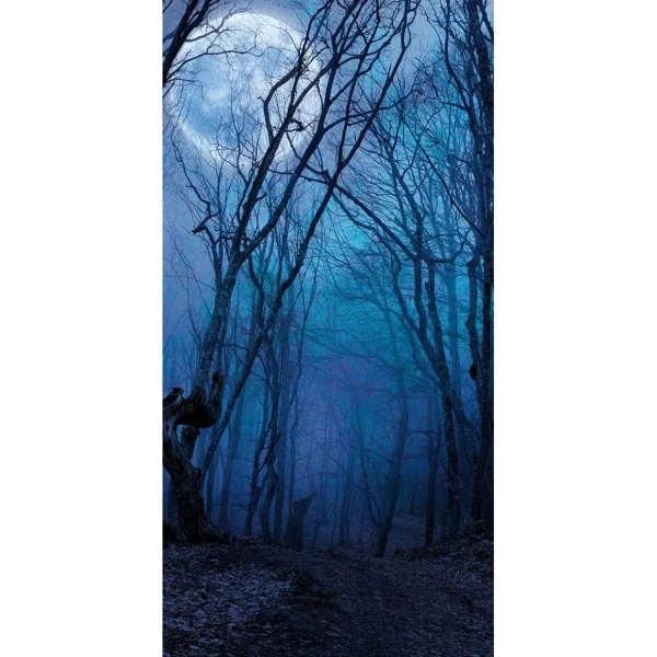 Themen-Deko | Themen-Banner^DecoWoerner Schwer Entflammbarer Stoffbanner "Nachtwald Bei Vollmond" Aus Fahnenstoff 100 X 200 Cm blau