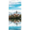 Herbst-Banner | Sommer-Banner^DecoWoerner Schwer Entflammbarer Stoffbanner „Bergmotiv Mit Kirche Am See“ Aus Fahnenstoff 75 X 180 Cm blau