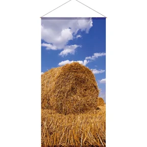 Herbst-Banner | Sommer-Banner^DecoWoerner Schwer Entflammbarer Stoffbanner "Strohballen" Aus Fahnenstoff 100 X 200 Cm gold
