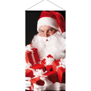 Weihnachts- & Winterbanner^DecoWoerner Schwer Entflammbarer Stoffbanner "Weihnachtsmann Mit -weißen Geschenken" Aus Fahnenstoff 100 X 200 Cm rot