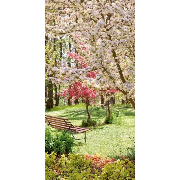 Frühlingsdeko | Frühlingsbanner^DecoWoerner Schwer Entflammbarer Stoffbanner "Baumblüte Im Park" Aus Fahnenstoff 100 X 200 Cm rosa