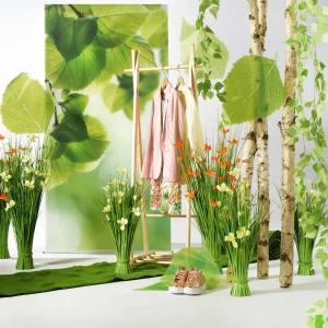 Naturdeko | Frühlingsdeko^DecoWoerner Schwer Entflammbarer Stoffbanner "e Birkenblätter" Aus Fahnenstoff 100 X 200 Cm grün