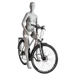 Schaufensterpuppen^DecoWoerner Sport-Schaufensterpuppe Dame Radfahrer, Wanderer – Linkes Bein Angehoben & Linker Arme Angewinkelt Grau