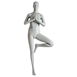 Schaufensterpuppen^DecoWoerner Sport-Schaufensterpuppe Dame Yoga Baum-Pose – Linkes Bein Angehoben Grau