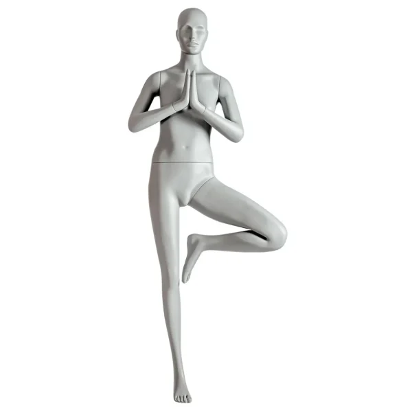 Schaufensterpuppen^DecoWoerner Sport-Schaufensterpuppe Dame Yoga Baum-Pose – Linkes Bein Angehoben Grau