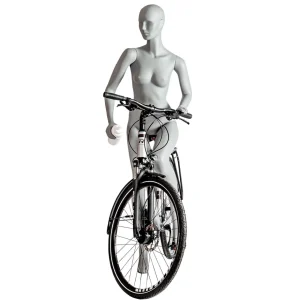 Schaufensterpuppen^DecoWoerner Sport-Schaufensterpuppe Dame Radfahrer, Wanderer – Linkes Bein Angehoben & Linker Arme Angewinkelt Grau