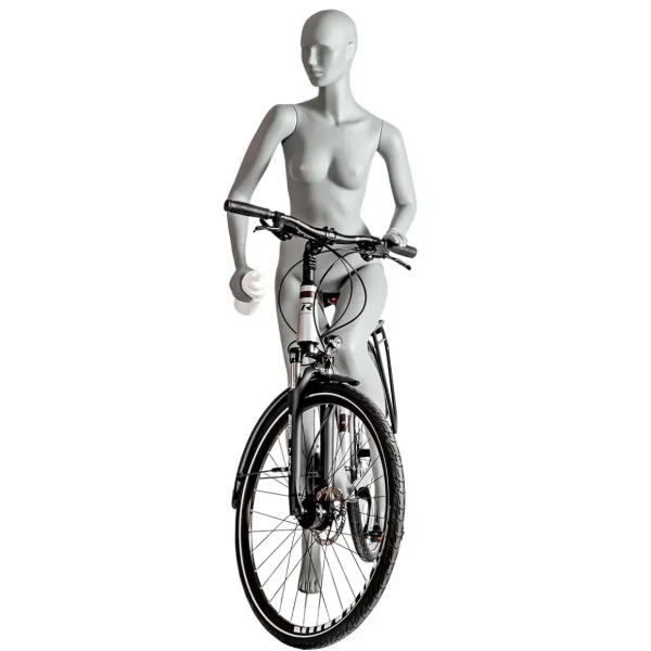 Schaufensterpuppen^DecoWoerner Sport-Schaufensterpuppe Dame Radfahrer, Wanderer – Linkes Bein Angehoben & Linker Arme Angewinkelt Grau