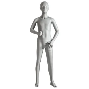 Schaufensterpuppen^DecoWoerner Sport-Schaufensterpuppe Kind 10 Jahre – Rechter Arm Angewinkelt Grau