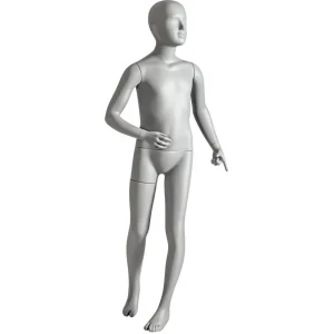 Schaufensterpuppen^DecoWoerner Sport-Schaufensterpuppe Kind 8 Jahre – Rechtes Bein Angewinkelt Grau