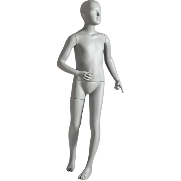 Schaufensterpuppen^DecoWoerner Sport-Schaufensterpuppe Kind 8 Jahre – Rechtes Bein Angewinkelt Grau