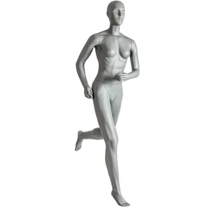 Schaufensterpuppen^DecoWoerner Sport-Schaufensterpuppe Weiblich Läuferin – Linkes Bein Erhoben Grau