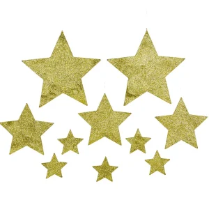 Weihnachtssterne^DecoWoerner Sternenset 2D, , 10tlg. Mit Nylon Hänger gold