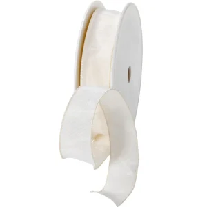 Geschenkband^DecoWoerner Stoffband Mit Drahtkante, 25 Mm, 25 M, Creme weiß
