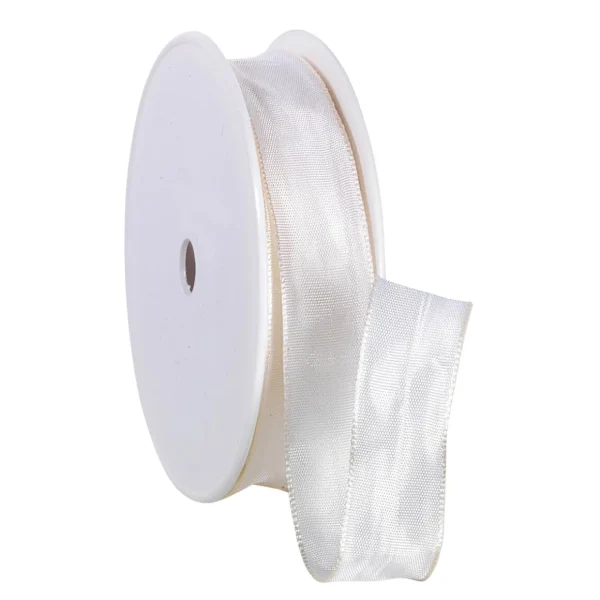 Geschenkband^DecoWoerner Stoffband Mit Drahtkante, 25 Mm, 25 M, Creme weiß