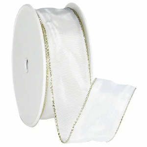 Geschenkband^DecoWoerner Stoffband Mit Goldkante, 40 Mm, 25 M, Creme weiß