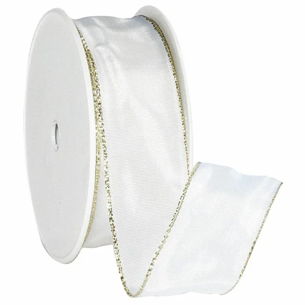 Geschenkband^DecoWoerner Stoffband Mit Goldkante, 40 Mm, 25 M, Creme weiß