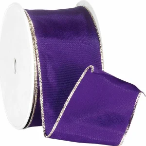 Geschenkband^DecoWoerner Stoffband Mit Goldkante, 60 Mm, 25 M, Lila violett