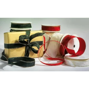Geschenkband^DecoWoerner Stoffband Mit Goldkante, 40 Mm, 25 M, Creme weiß