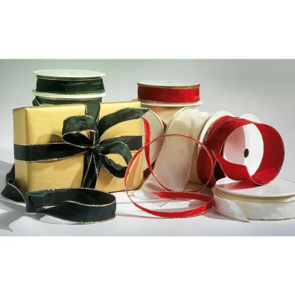 Geschenkband^DecoWoerner Stoffband Mit Goldkante, 40 Mm, 25 M, Creme weiß