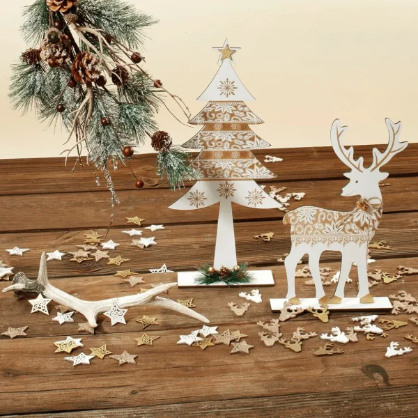 Streudeko | Herbstdeko^DecoWoerner Streuware Hirsch Aus Holz 72 Stück 4 Cm gold