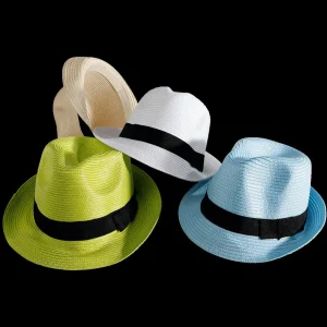Sommerdeko^DecoWoerner Stroh-Hut Mit Schwarzem Band 30 Cm blau