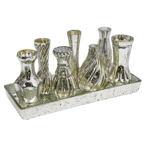 Pflanzengefäße & Dekorationshilfen^DecoWoerner Tischdeko vasen Mit Tablett, 8-teilig silber