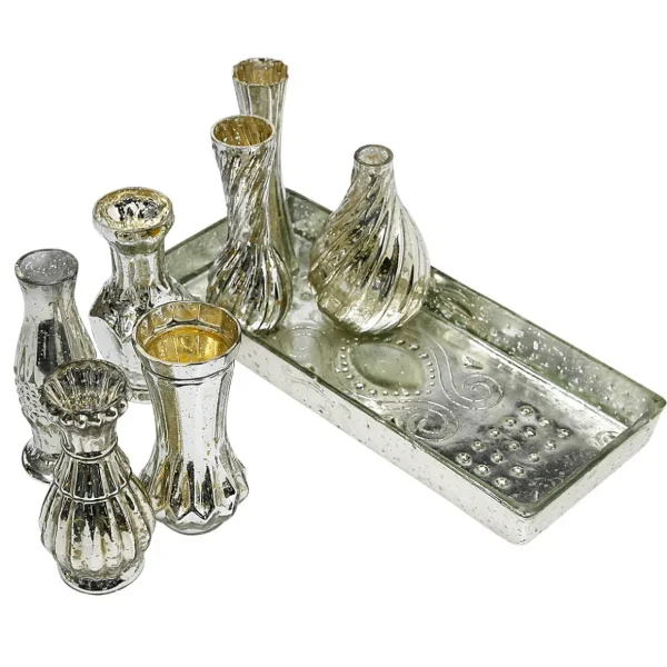 Pflanzengefäße & Dekorationshilfen^DecoWoerner Tischdeko vasen Mit Tablett, 8-teilig silber