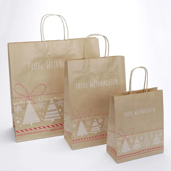 Geschenk- & Tragetaschen^DecoWoerner Tragetasche Wintertannen 50 Stück braun