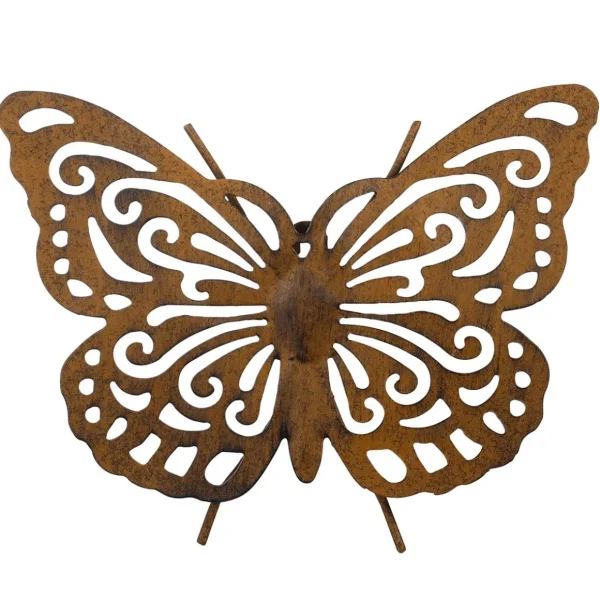 Dekotiere^DecoWoerner Vintage Schmetterling Mit Ausgestanztem Muster Wandhänger 4 X 20 X 23 Cm braun