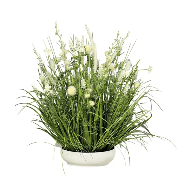 Dekogras^DecoWoerner e Wiesen-Kunstblumen Gesteck In er Schale 58 Cm weiß