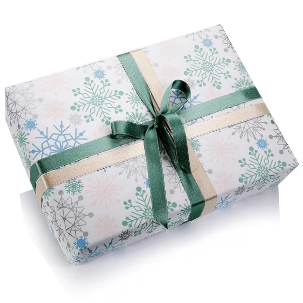 Geschenkpapier^DecoWoerner es Kraftpapier Mit Schneeflocken In Hellblau, Rosa, Silber & Mint – 50 M Geschenkpapier-Rolle weiß
