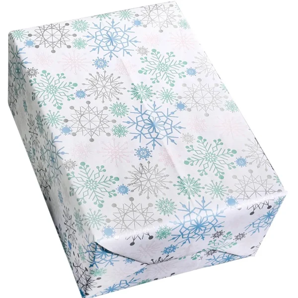 Geschenkpapier^DecoWoerner es Kraftpapier Mit Schneeflocken In Hellblau, Rosa, Silber & Mint – 50 M Geschenkpapier-Rolle weiß