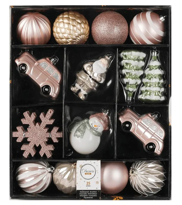 Weihnachtskugeln^DecoWoerner Weihnachtshänger-Mix Box 25 Stück 6 Cm Ø rosa
