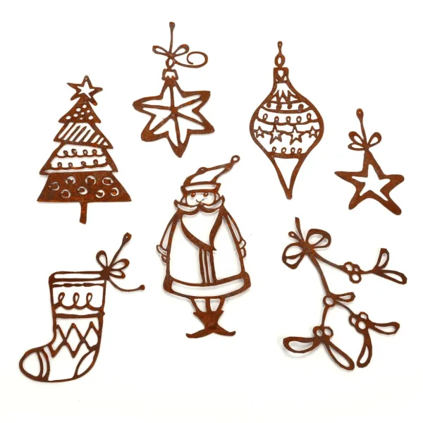 Weihnachtsfiguren^DecoWoerner Weihnachtshänger-Set, Rost-Oberfläche 7 Stück braun