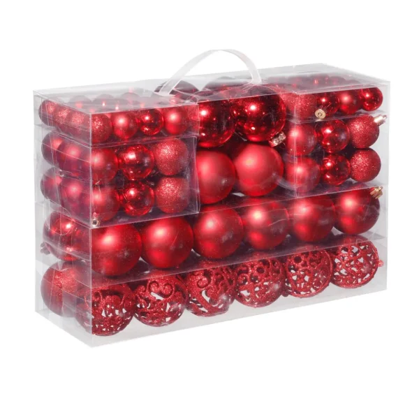 Weihnachtskugeln^DecoWoerner Weihnachtskugel-Set Aus Kunststoff 100tlg. 3 – 6 Cm Ø rot