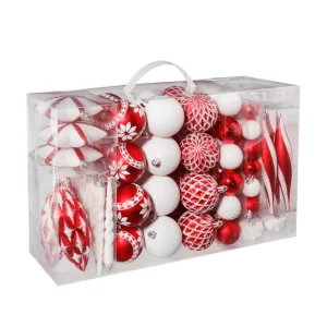 Weihnachtskugeln^DecoWoerner Weihnachtskugel-Set Aus Kunststoff 100tlg. Weiß 3 - 14 Cm Lang & 3 - 6 Cm Ø Inkl Metall-Aufhänger rot