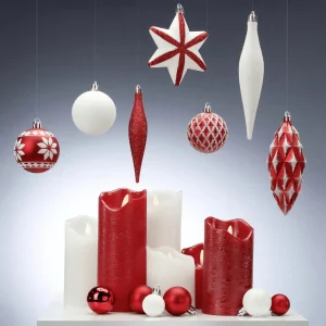 Weihnachtskugeln^DecoWoerner Weihnachtskugel-Set Aus Kunststoff 100tlg. Weiß 3 - 14 Cm Lang & 3 - 6 Cm Ø Inkl Metall-Aufhänger rot