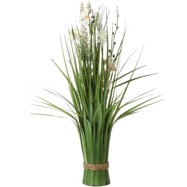 Dekogras^DecoWoerner Wiesenblumen Kunstgräser Mit Blüten weiß