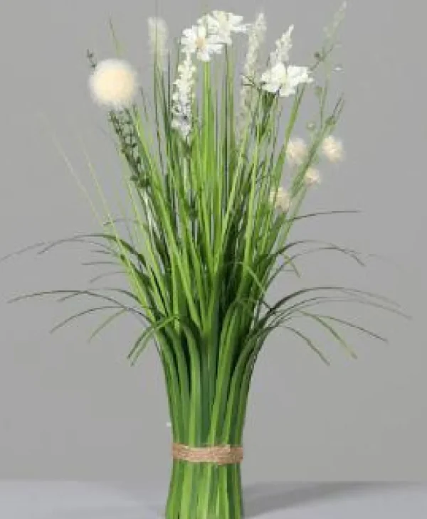 Dekogras^DecoWoerner Wiesenblumen Kunstgräser Mit Blüten weiß