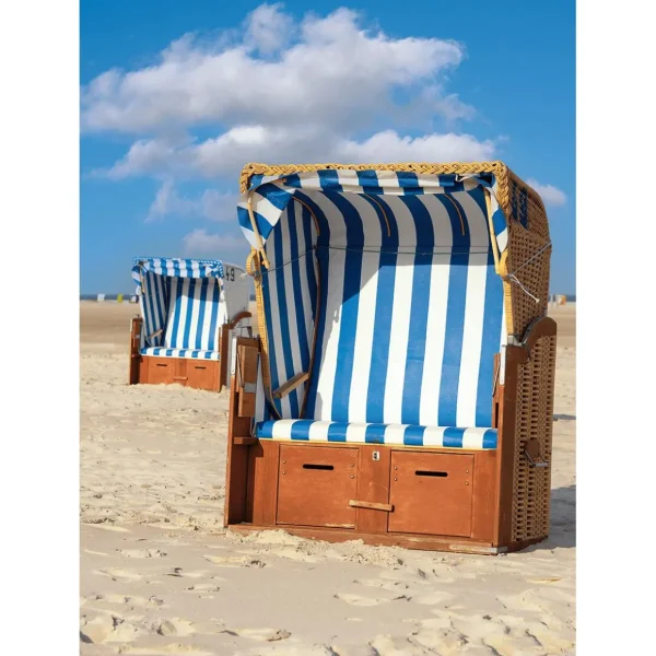 Xxl-Banner | Sommerdeko^DecoWoerner XL-Stoffbanner „-weißer Strandkorb“ Aus Schwer Entflammbarem Fahnenstoff 150 X 200 Cm blau