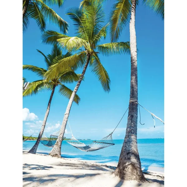 Xxl-Banner^DecoWoerner XL-Stoffbanner „Hängematte Unter Palmen Am Traumstrand“ Aus Schwer Entflammbarem Fahnenstoff 150 X 200 Cm blau