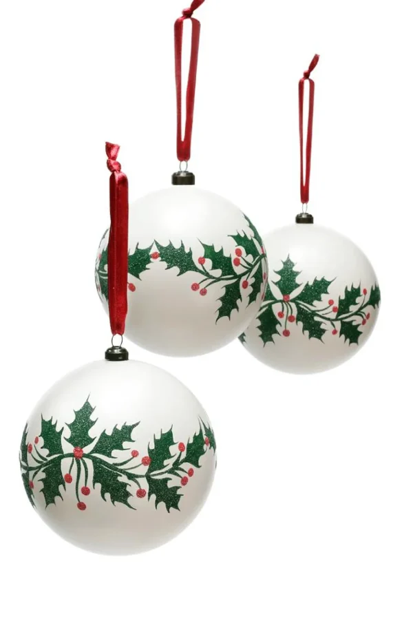 Weihnachtskugeln^DecoWoerner XL-Weihnachtskugel "Ilex" 12 Cm Ø, 3 Stück weiß