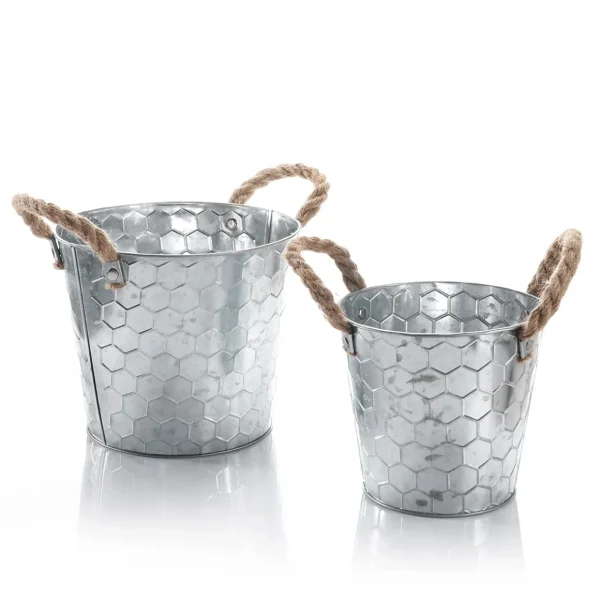Sommerdeko | Frühlingsdeko^DecoWoerner Zink-Pflanzen-Übertopf Mit Wabenmuster 14 & 17 Cm Hoch silber