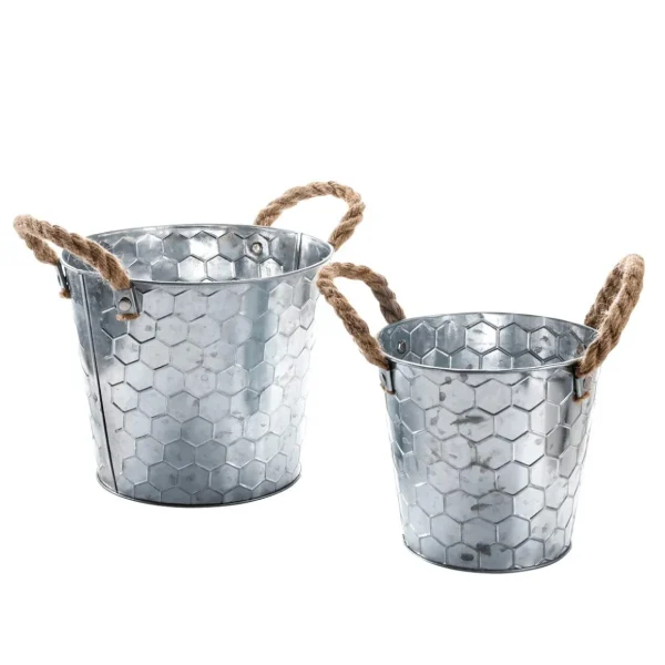 Sommerdeko | Frühlingsdeko^DecoWoerner Zink-Pflanzen-Übertopf Mit Wabenmuster 14 & 17 Cm Hoch silber