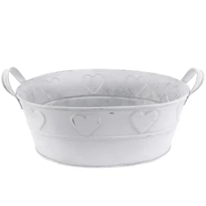 Sommerdeko | Pflanzengefäße & Dekorationshilfen^DecoWoerner Zinkwanne Mit Herzmuster 32 Cm weiß