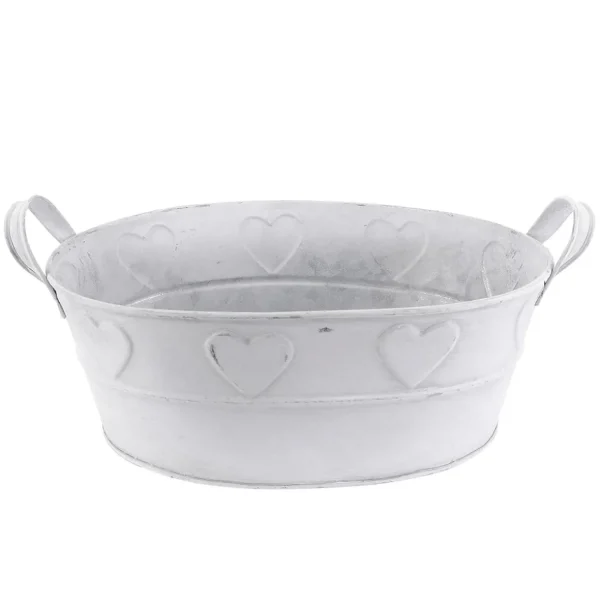 Sommerdeko | Pflanzengefäße & Dekorationshilfen^DecoWoerner Zinkwanne Mit Herzmuster 32 Cm weiß